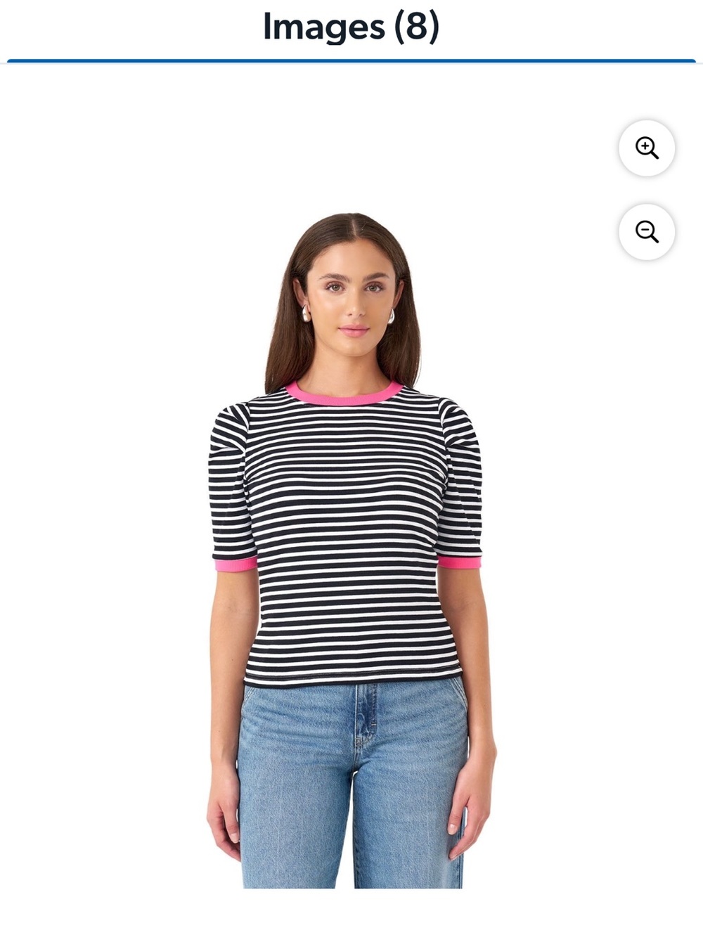 Rebecca Minkoff Black & White Striped Tee with Pink Trim